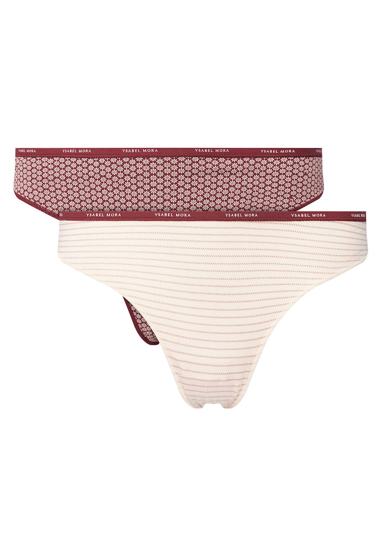 Set chiloti tanga bumbac - alb/visiniu -