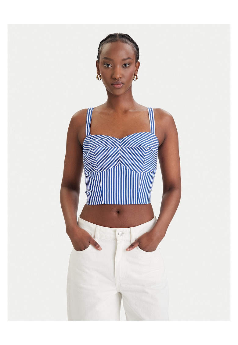 Tricou dama - bumbac - dungi - albastru