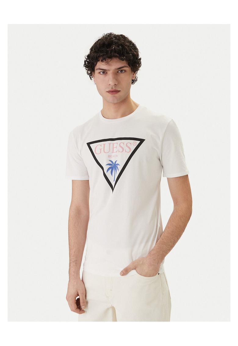 Tricou de barbati - slim fit - alb - din bumbac