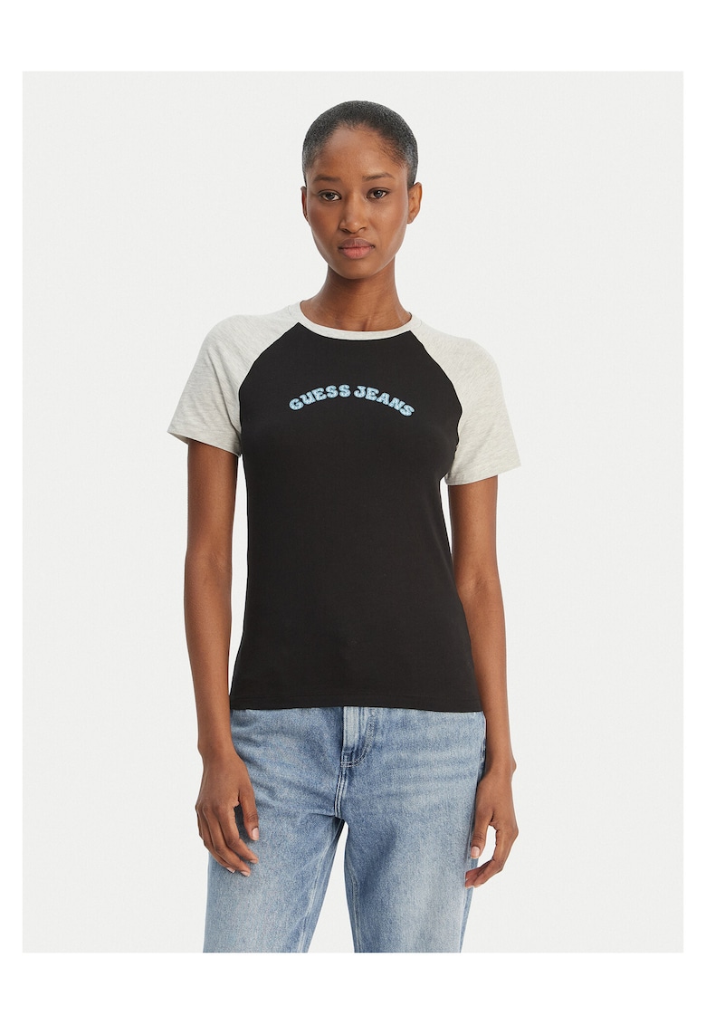 Tricou dama - bumbac/elastan - negru/alb