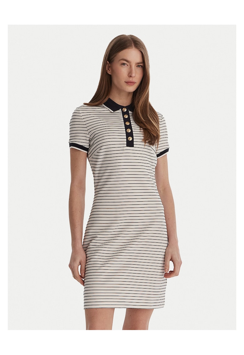Rochie casual - dungi - alb - 55% viscoza