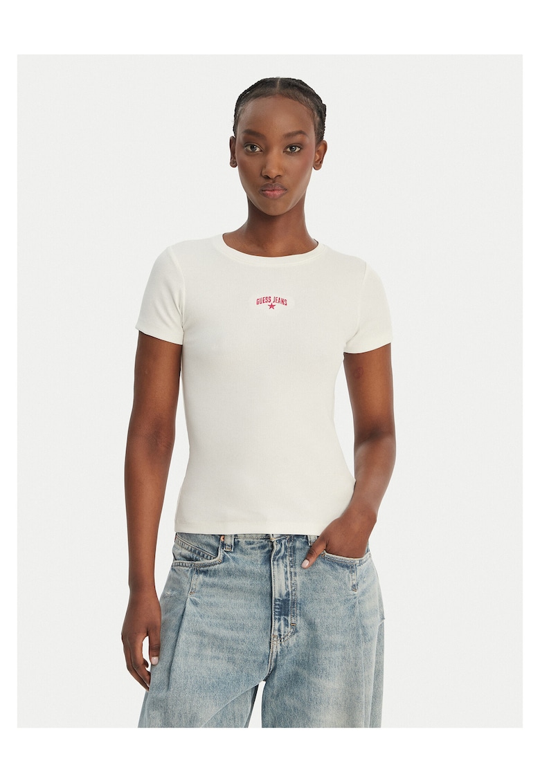 Tricou dama - slim fit - ecru - bumbac/elastan