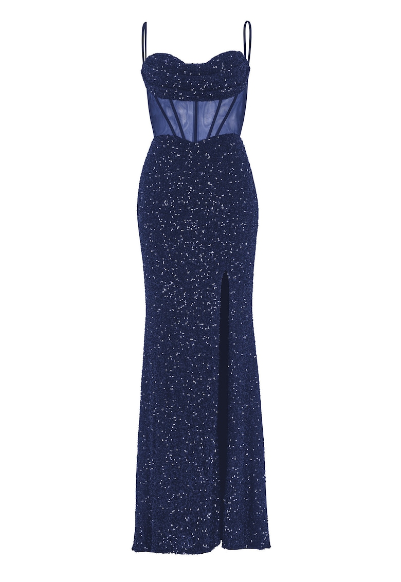 Rochie de seara - bleumarin - din poliester - cu fermoar