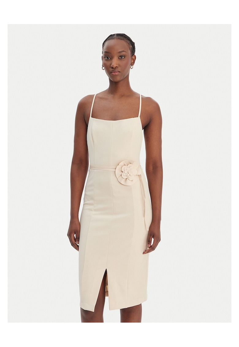 Rochie de cocktail - fermoar - bej - poliester