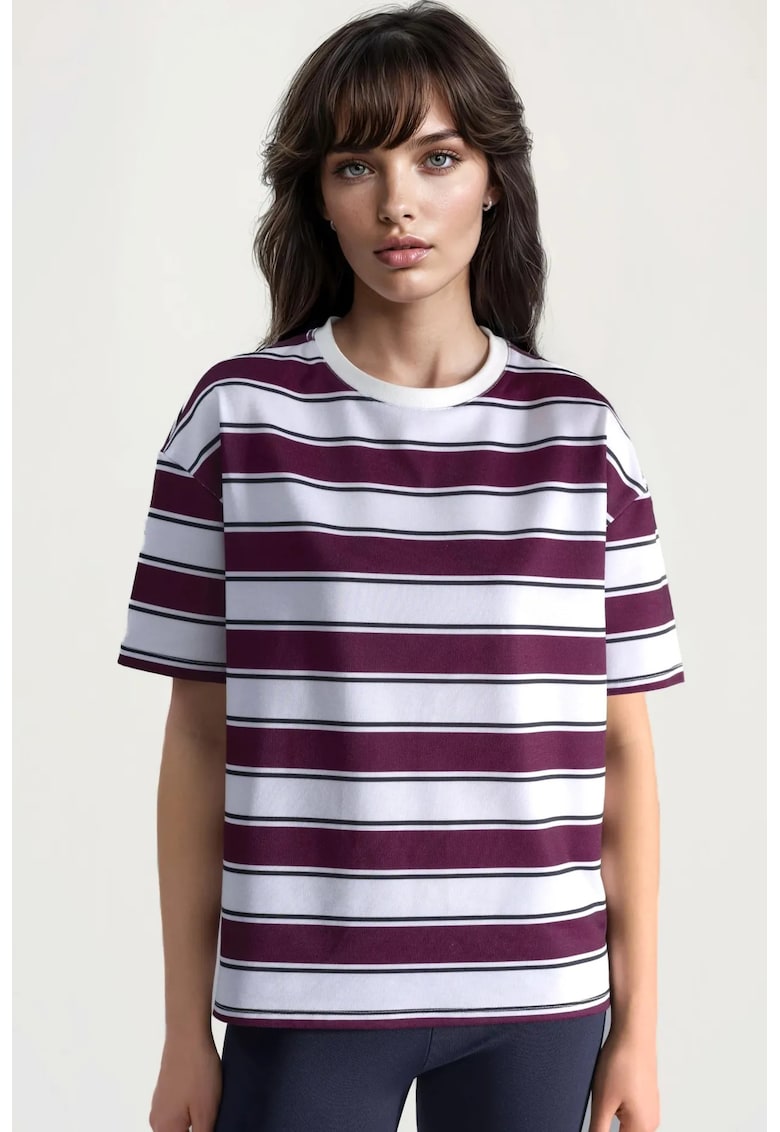 Tricou dama - cu dungi - multicolor - bumbac si poliester