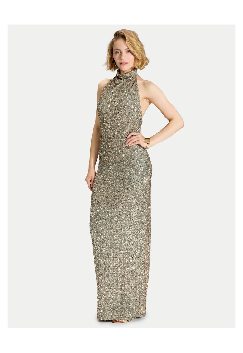 Rochie de seara dama - fermoar - verde - poliester