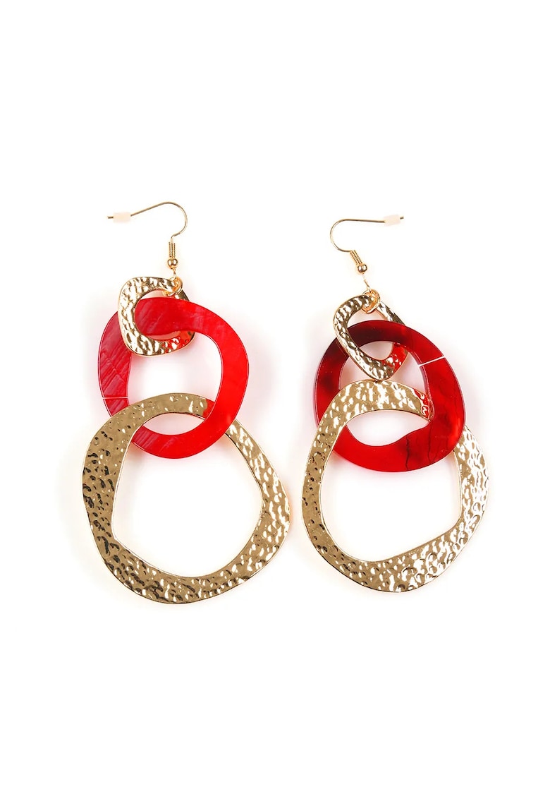 Cercei lungi rosii cu elemente aurii