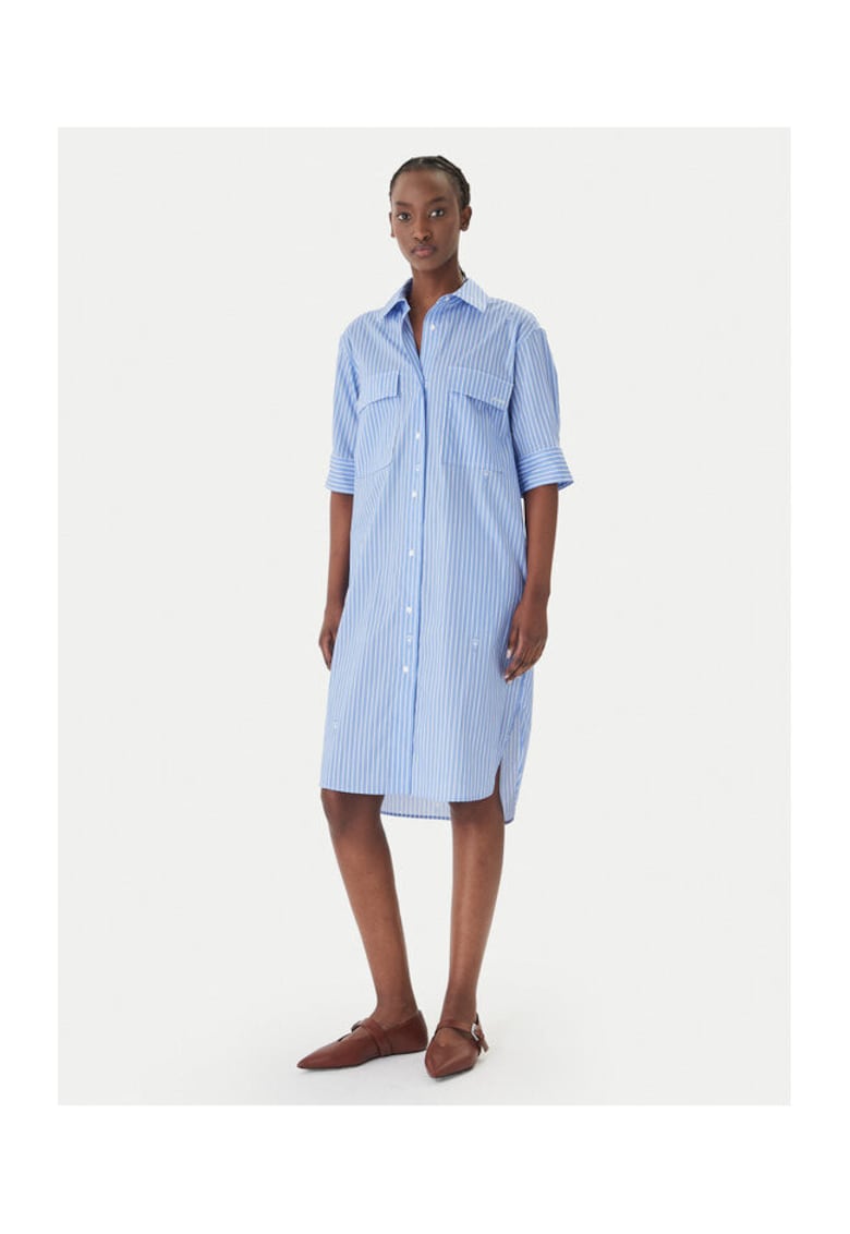 Rochie camasa dungi - albastru - 69% bumbac - 26% nailon - 5% elastan