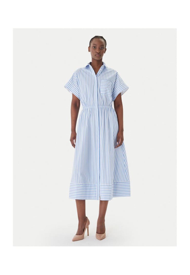 Rochie camasa dungi - albastru deschis - 69% bumbac - 26% nylon - 5% elastan