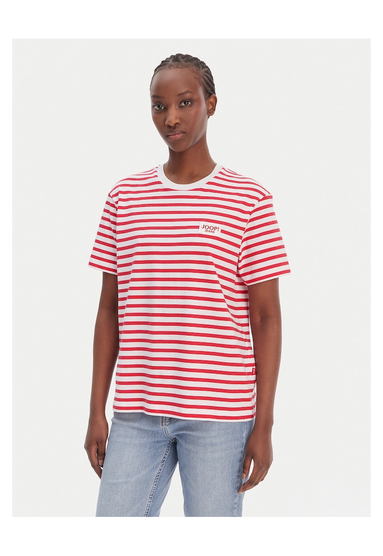 Tricou dama - model dungi - alb/rosu - bumbac