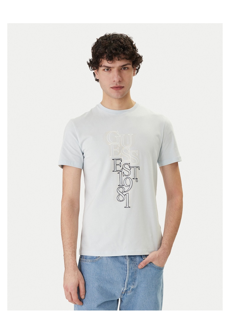 Tricou barbati - slim fit - albastru - din bumbac