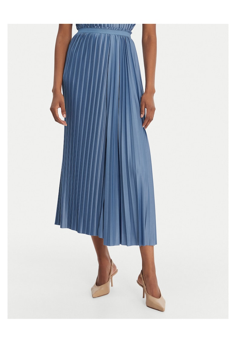 Fusta maxi - plisata - albastra - poliester