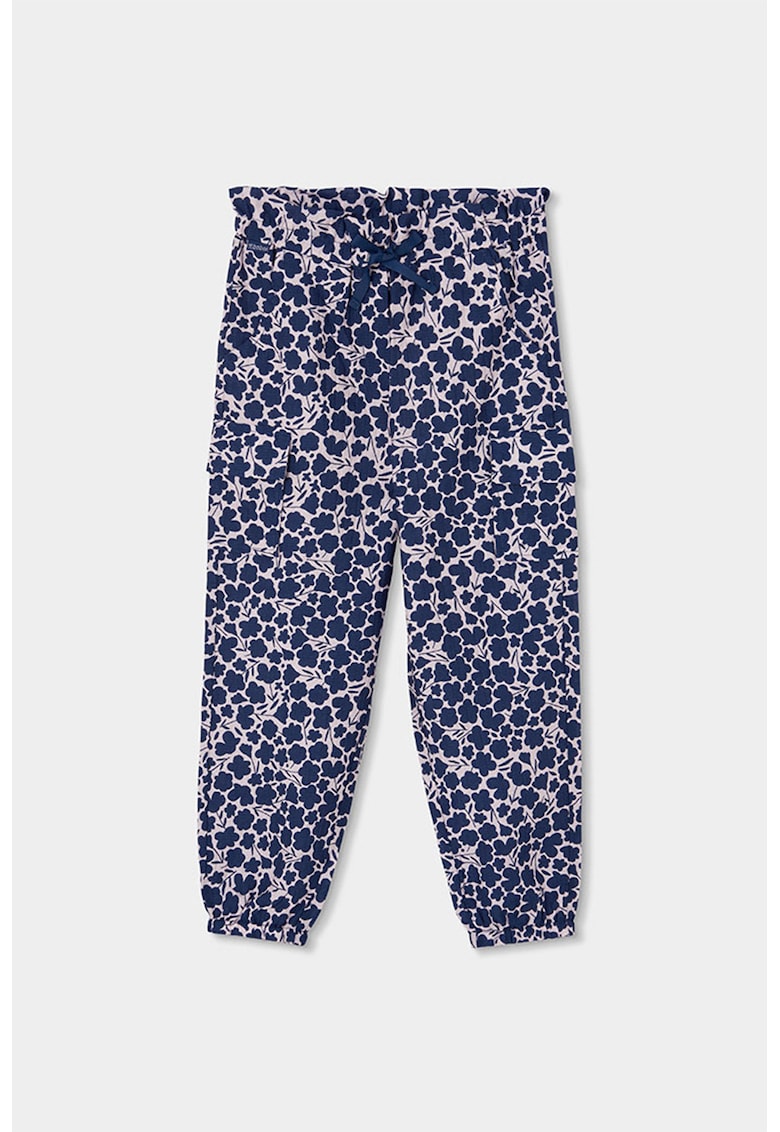 Pantaloni cu imprimeu si talie elastica - Crem/Bleumarin