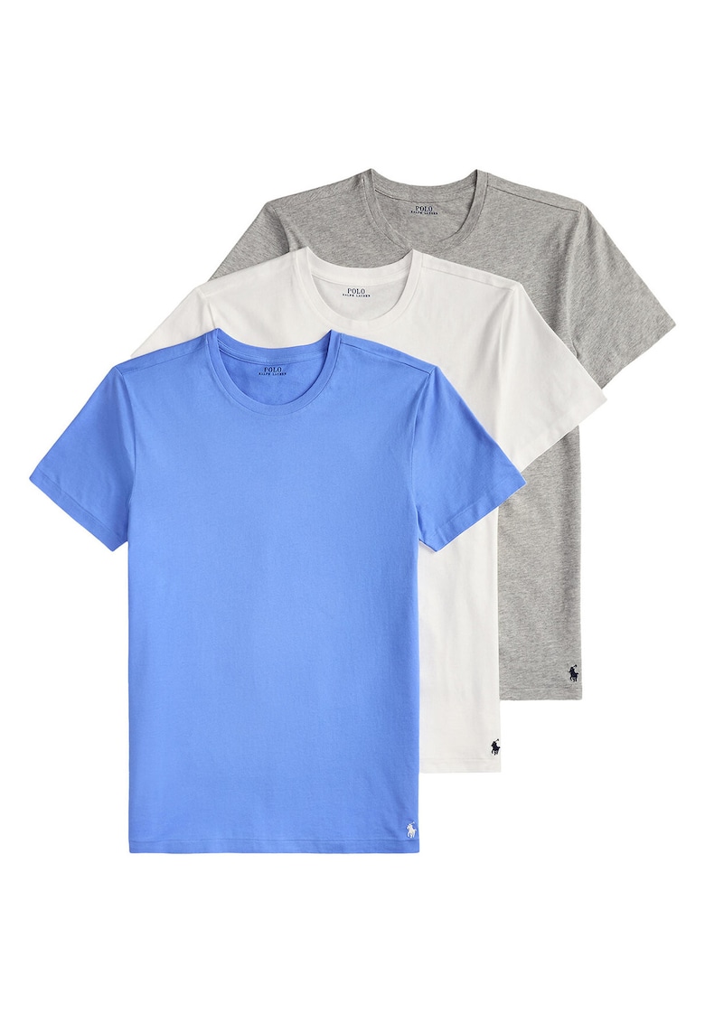 Set 3 tricouri barbati - slim fit - alb - albastru - gri - bumbac - Alb/Gri/Albastru