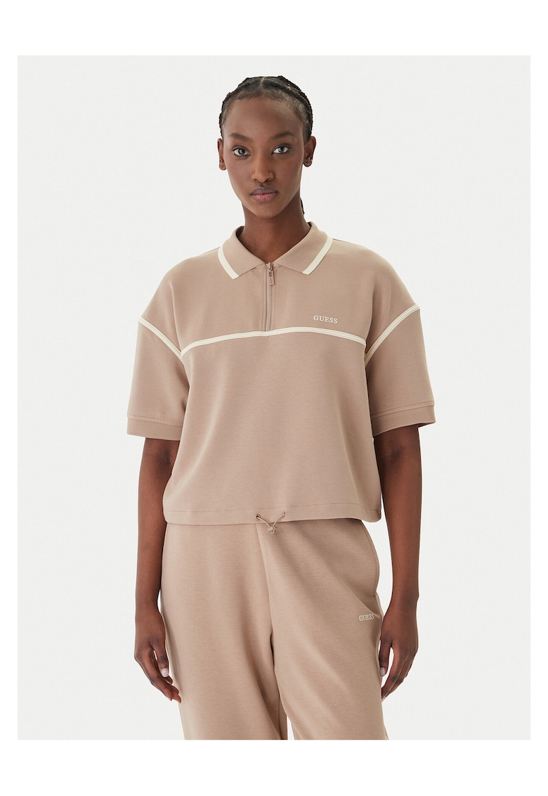 Tricou dama - supradimensionat - bej - poliester/bumbac/modal/lyocell/elastan