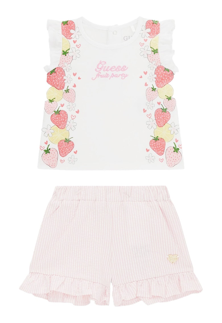 Set tricou+pantaloni scurti - bumbac - alb - roz - Alb/Roz