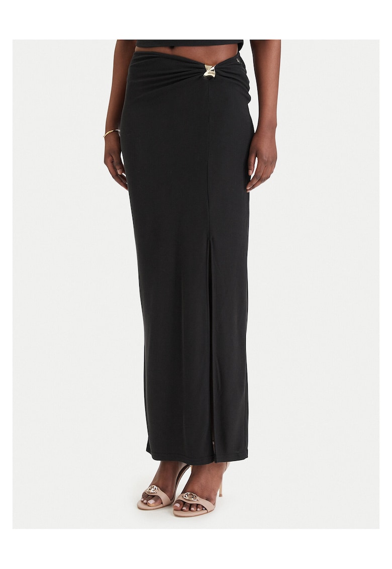 Fusta maxi - neagra - din plastic -