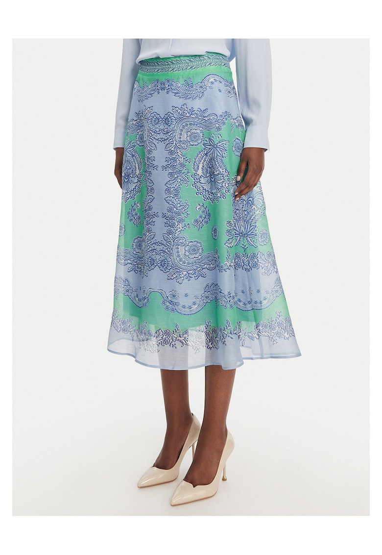 Fusta midi fermoar - verde - 55% matase - 45% in