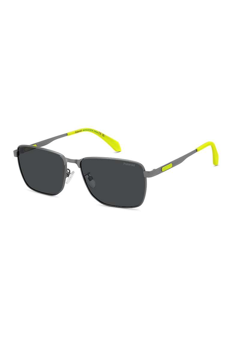 Ochelari de soare dreptunghiulari cu lentile polarizate - Negru/Verde lime