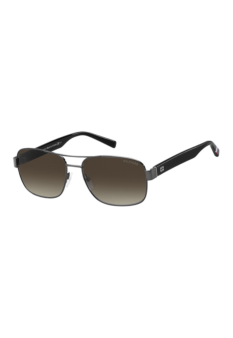 Ochelari de soare dreptunghiulari cu rama metalica - Negru/Argintiu inchis