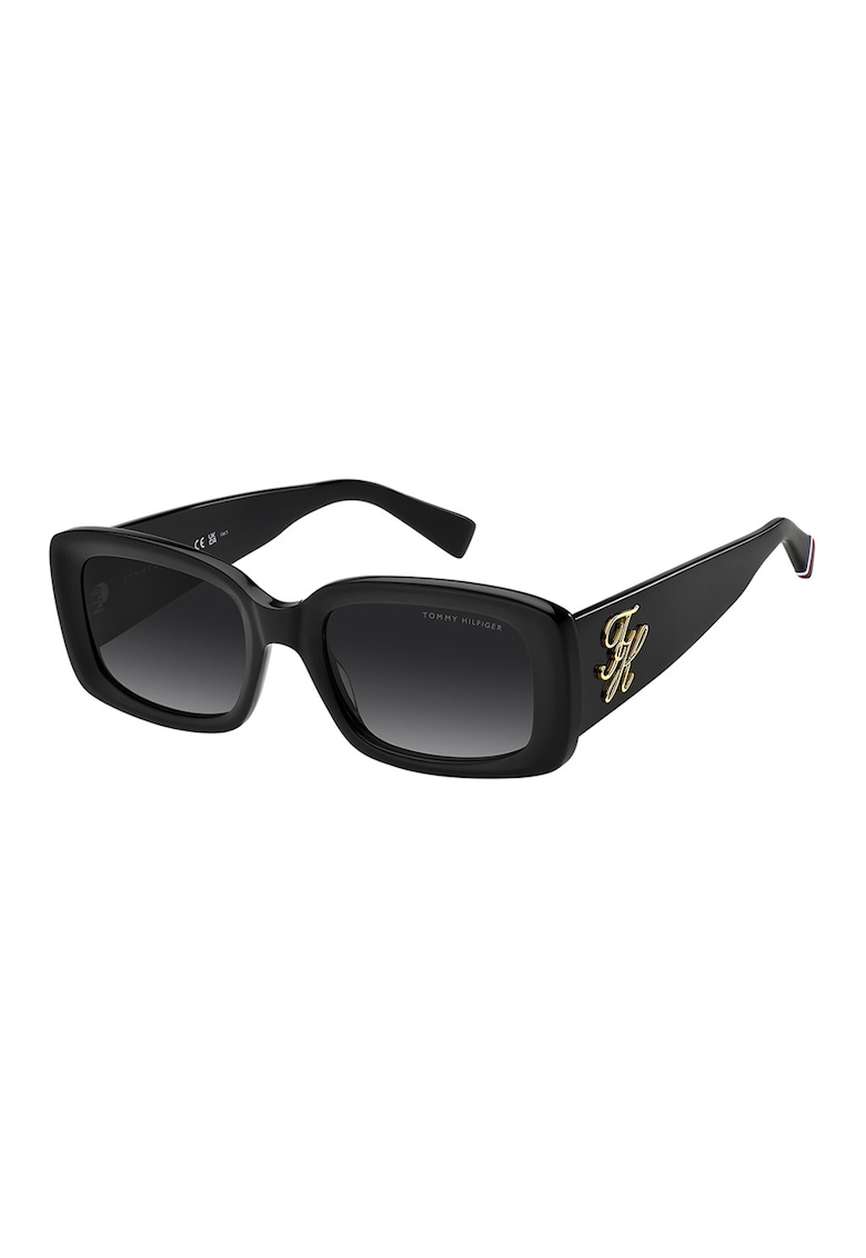 Ochelari de soare dreptunghiulari cu model cu monograma metalica - Negru