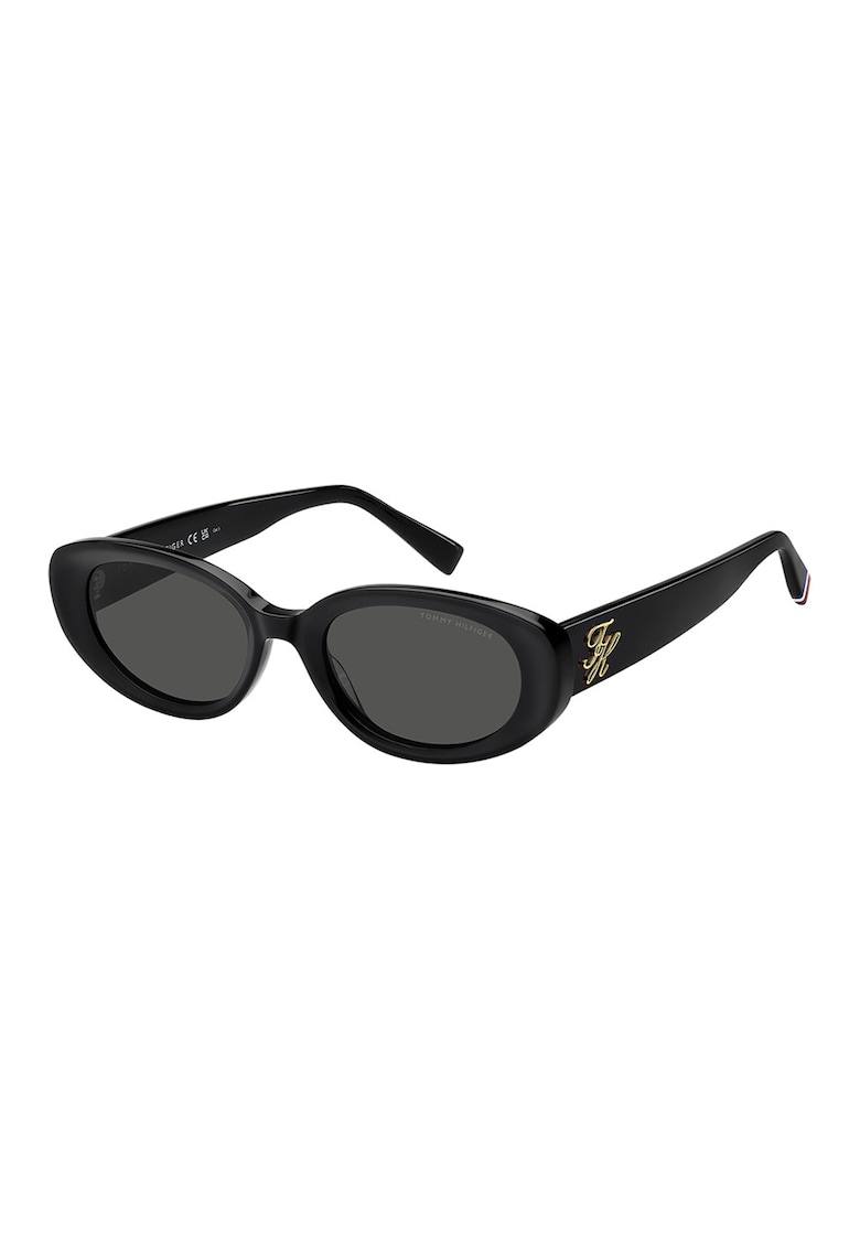 Ochelari de soare ovali cu logo metalic - Negru