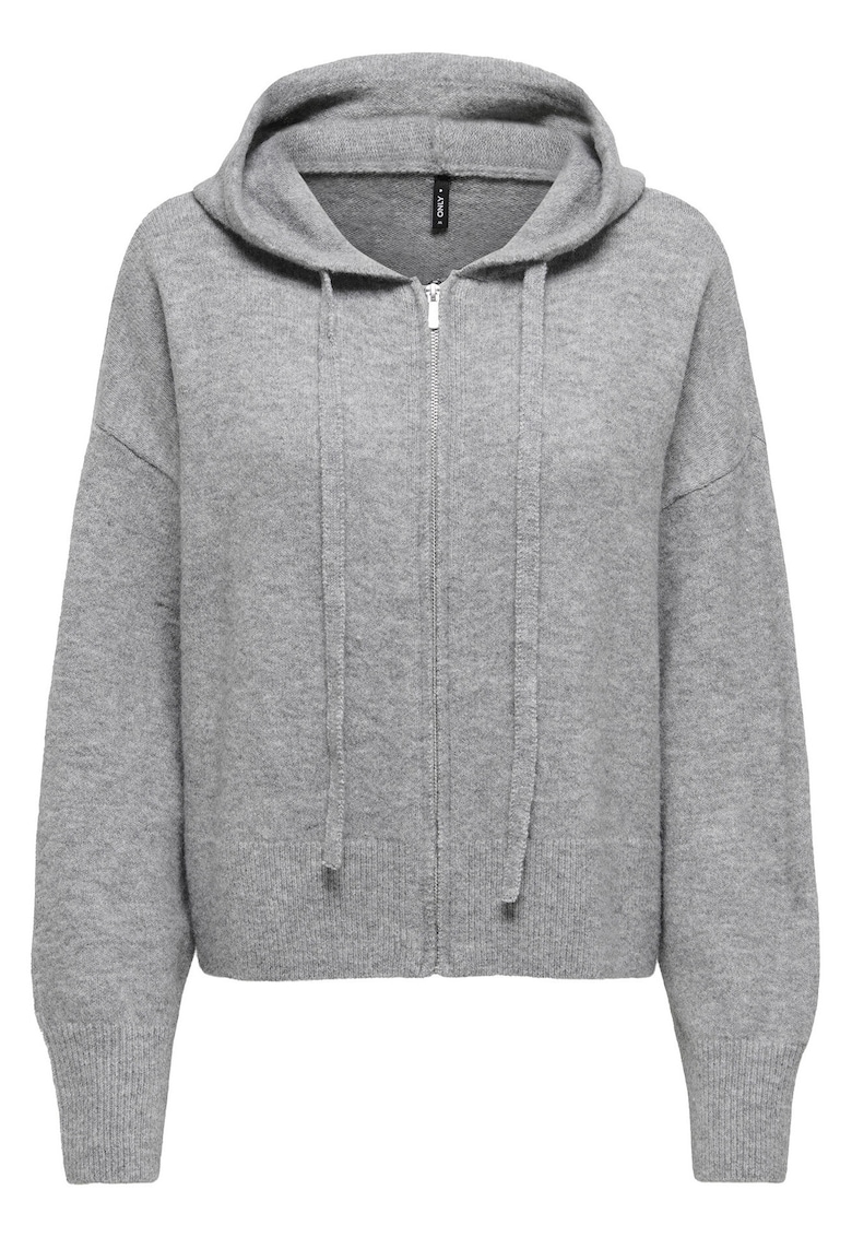 Cardigan dama - fermoar - gri - poliester reciclat