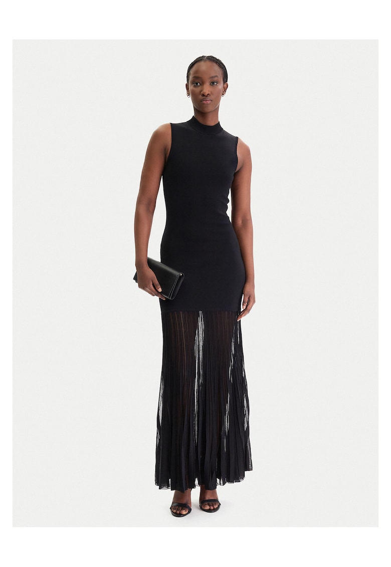 Rochie tricotata - fermoar - negru - 65% viscoza reciclata - 33% nailon - 2% elastan