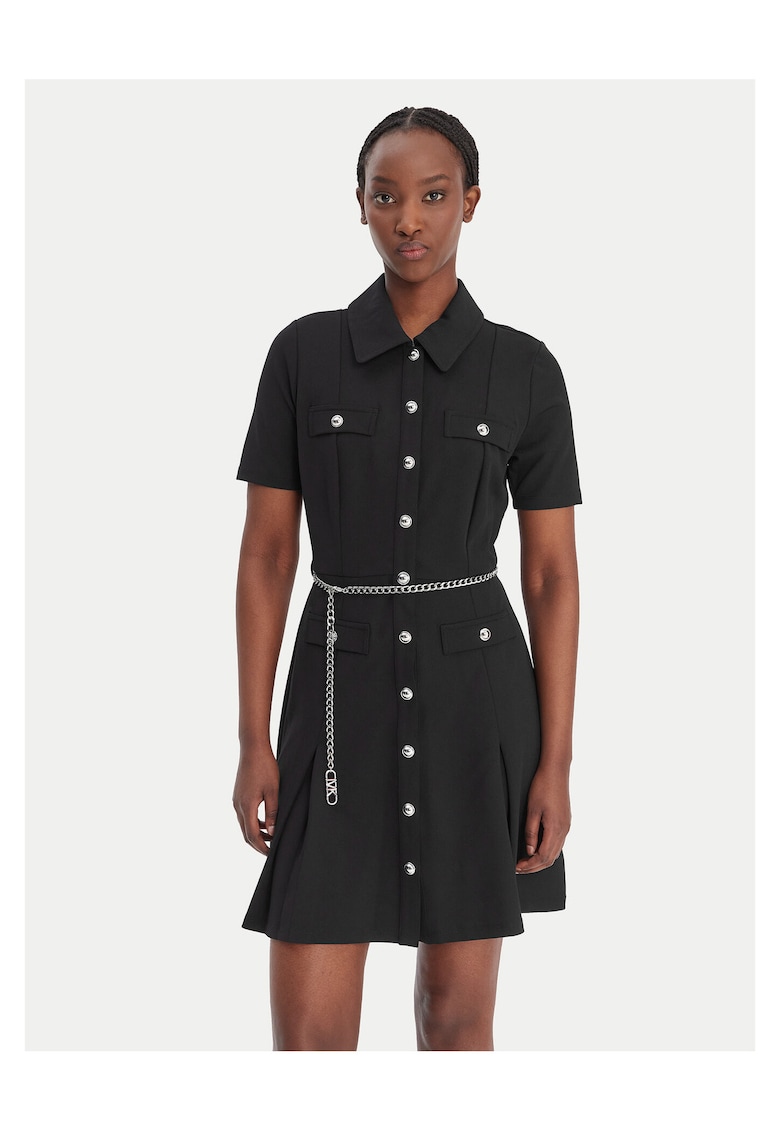 Rochie camasa - maneca scurta - negru - poliester