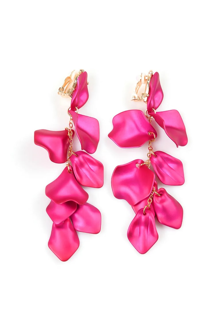 Cercei roz cu clips si design floral