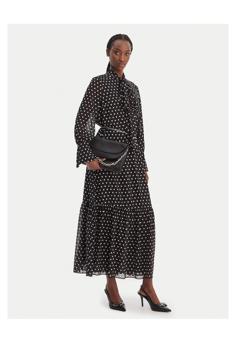 Rochie camasa - buline - poliester - Alb/Negru