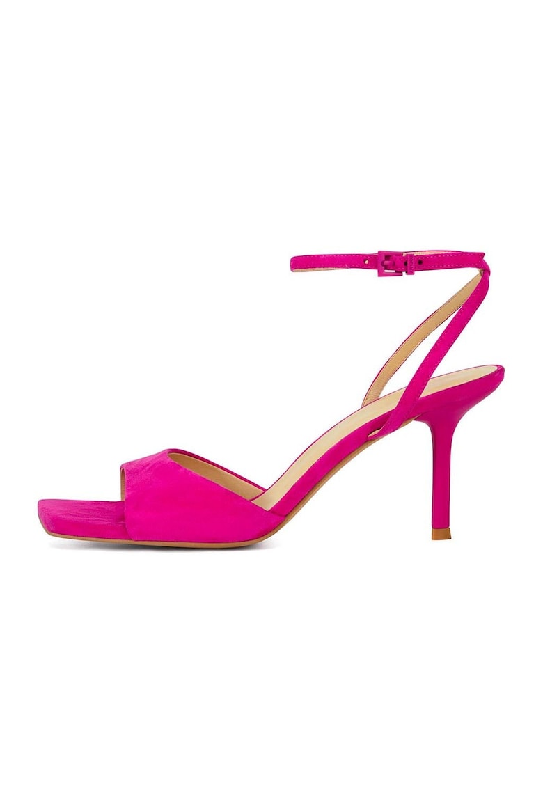Sandale din piele intoarsa cu bareta cu catarama - Fucsia