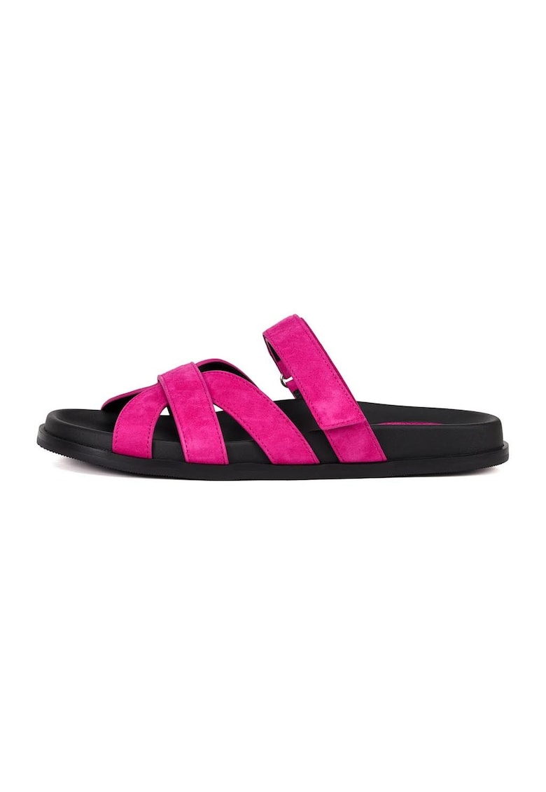 Papuci din piele cu velcro - Fucsia