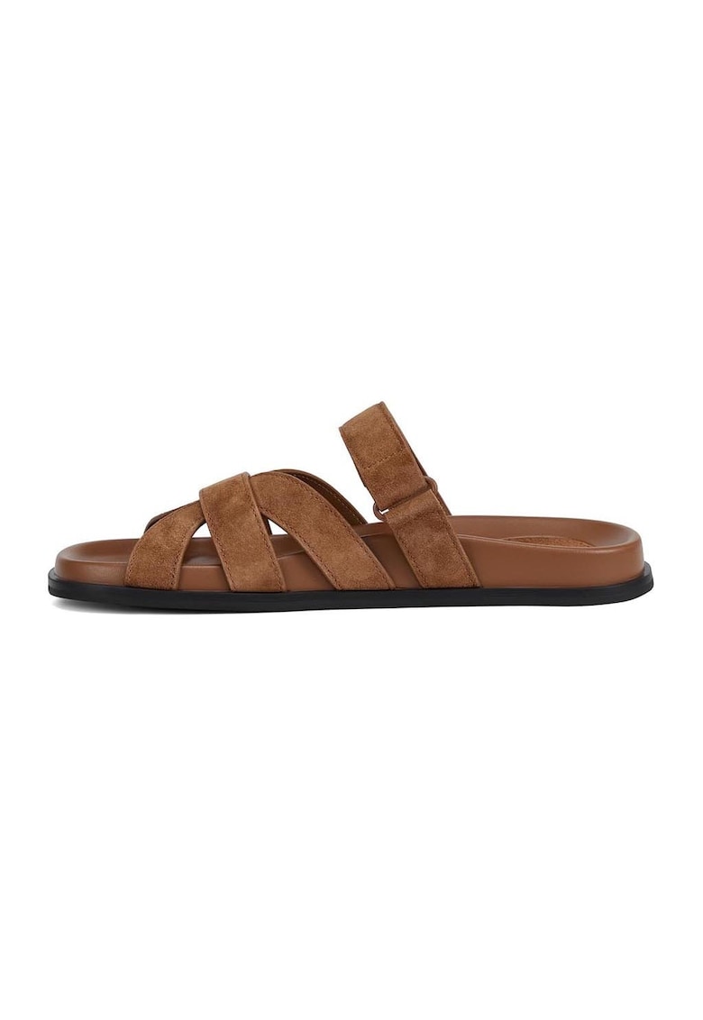 Papuci din piele cu velcro - Maro