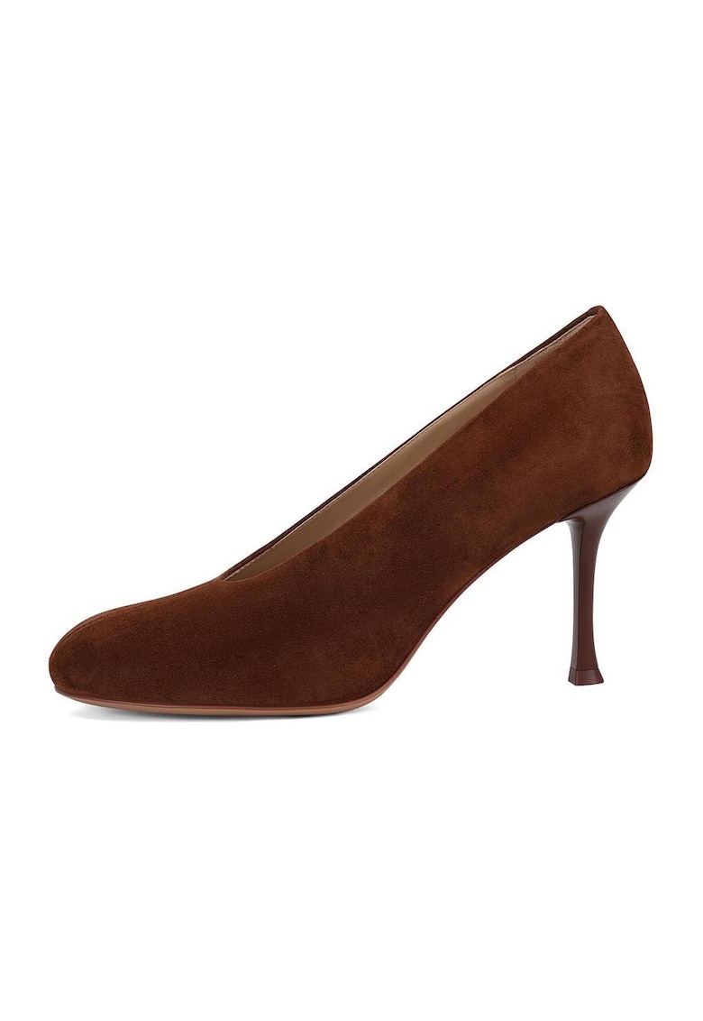 Pantofi din piele cu varf rotund si toc stiletto - Maro
