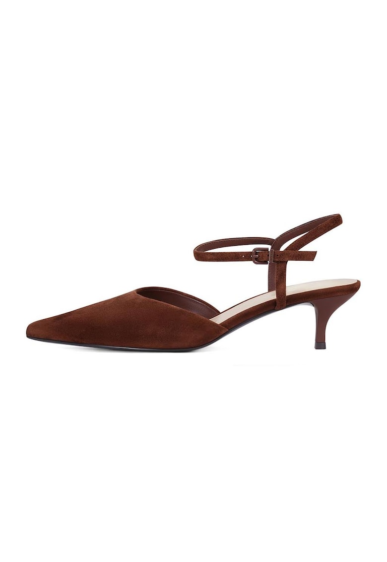 Pantofi din piele intoarsa cu toc kitten - Maro