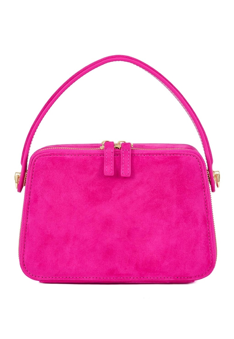 Geanta crossbody din piele intoarsa cu bareta ajustabila - Fucsia