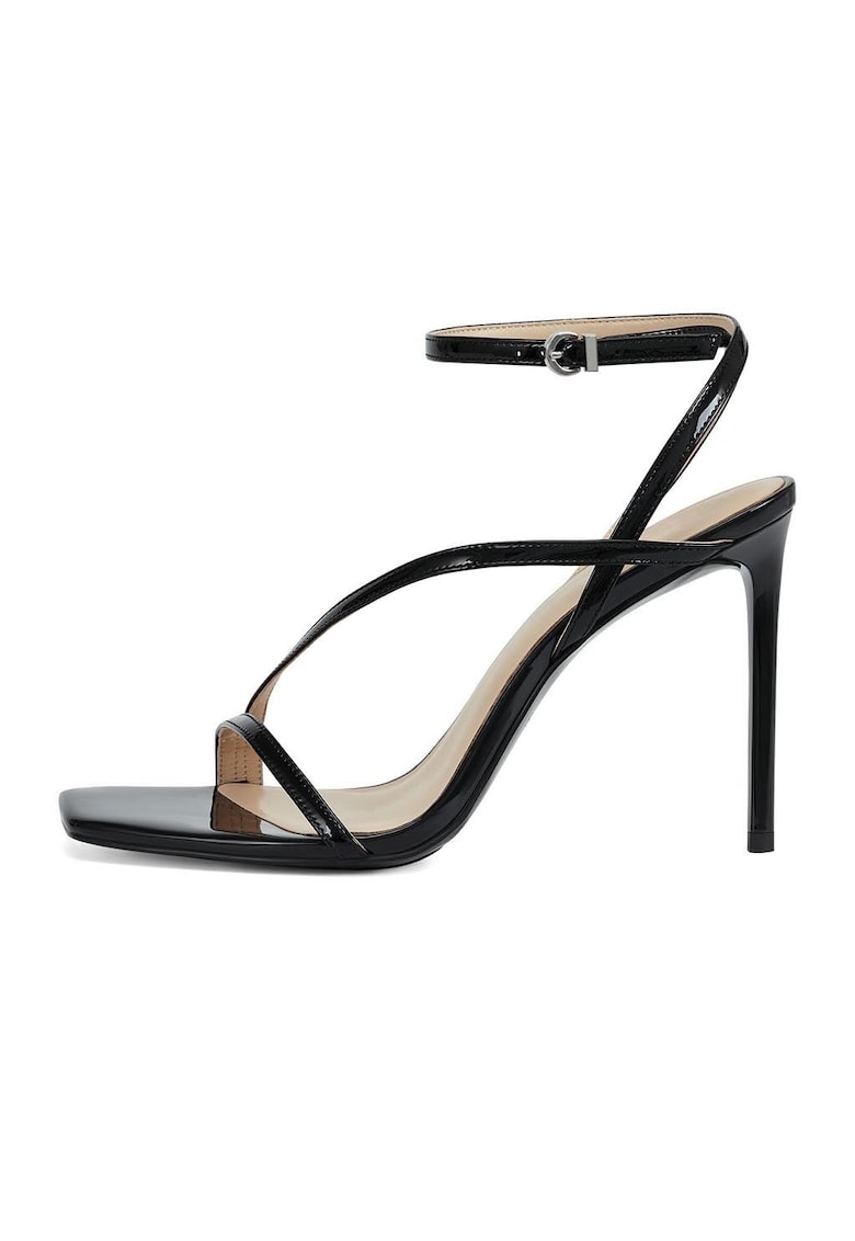 Sandale din piele lacuita si toc stiletto - Negru