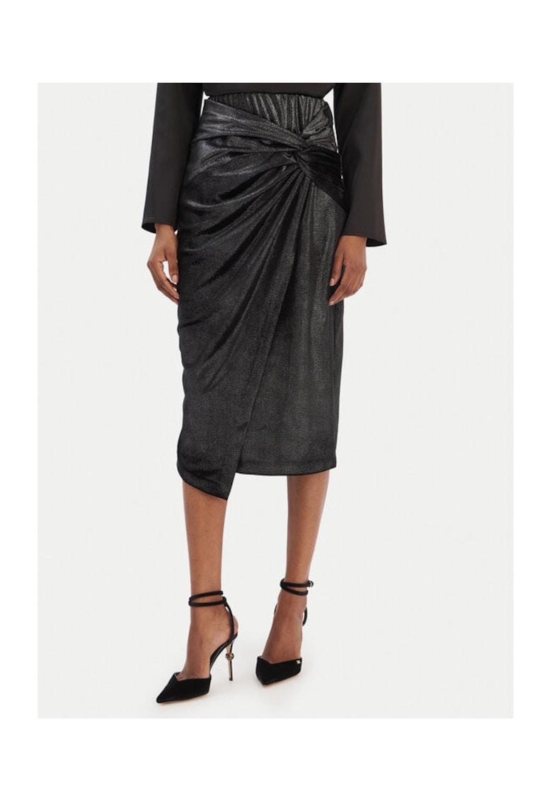 Fusta midi - poliester - negru - fermoar