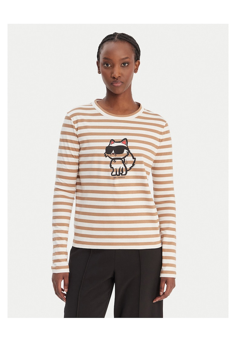 Bluza dama - bumbac organic - dungi - bej