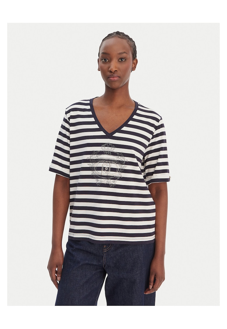 Tricou dama - bumbac/elastan - model dungi - negru/alb