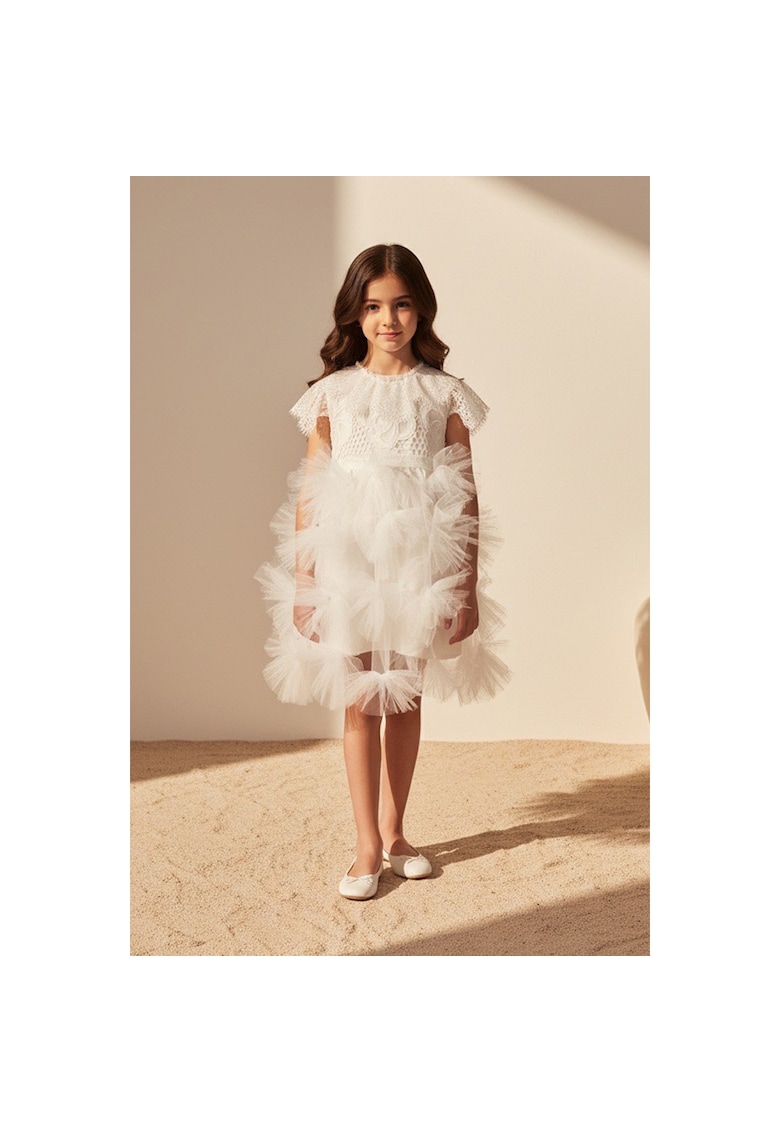Rochie din brocard si tul - Alb