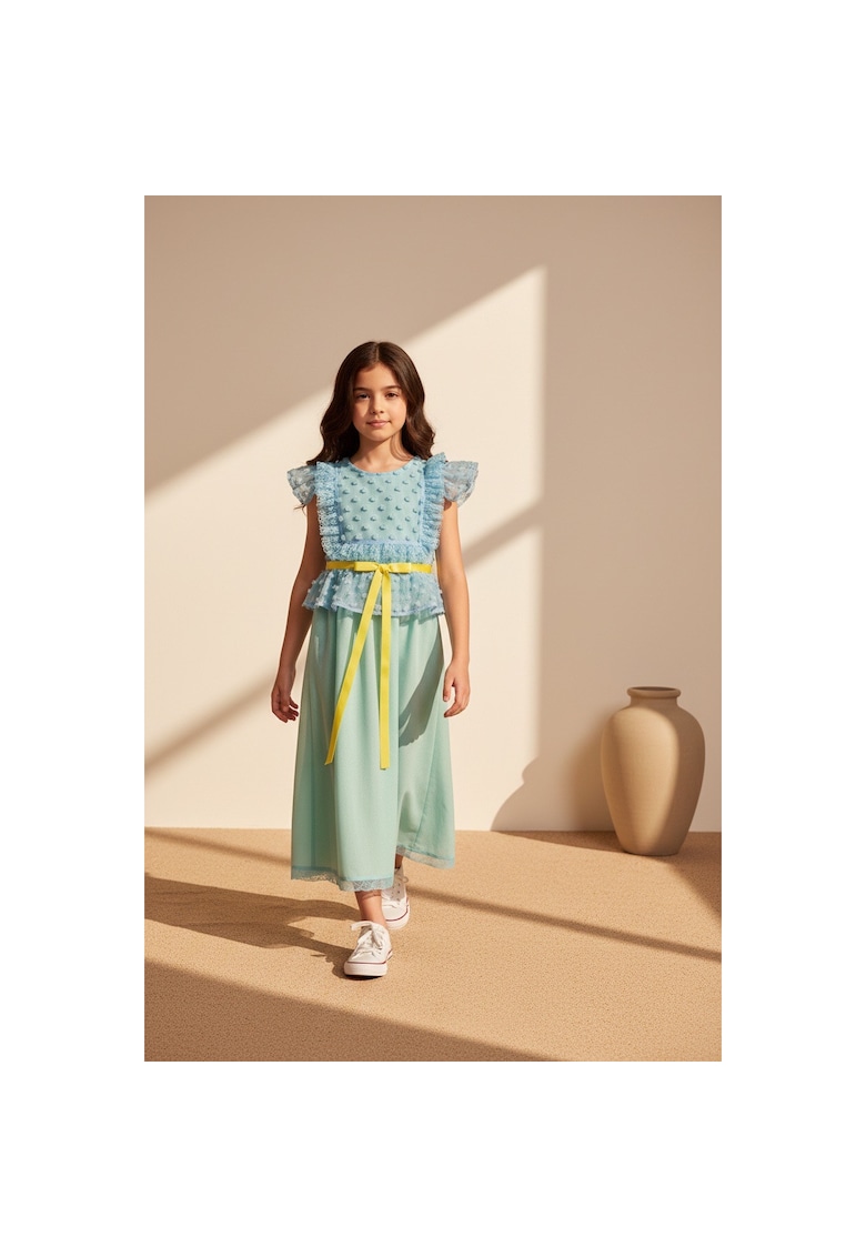 Rochie cu aspect 2 in 1 - Albastru pastel/Verde pastel