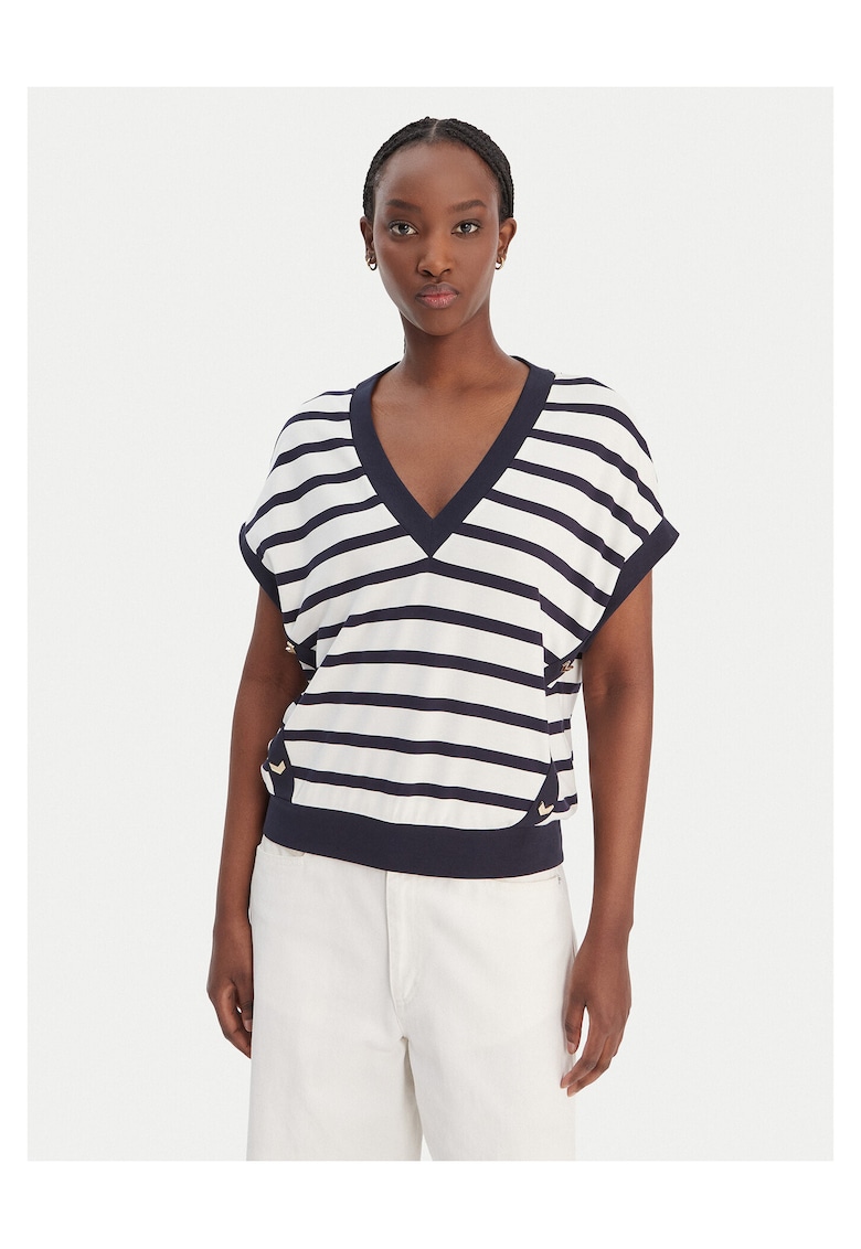 Bluza dama - dungi - bleumarin/alb