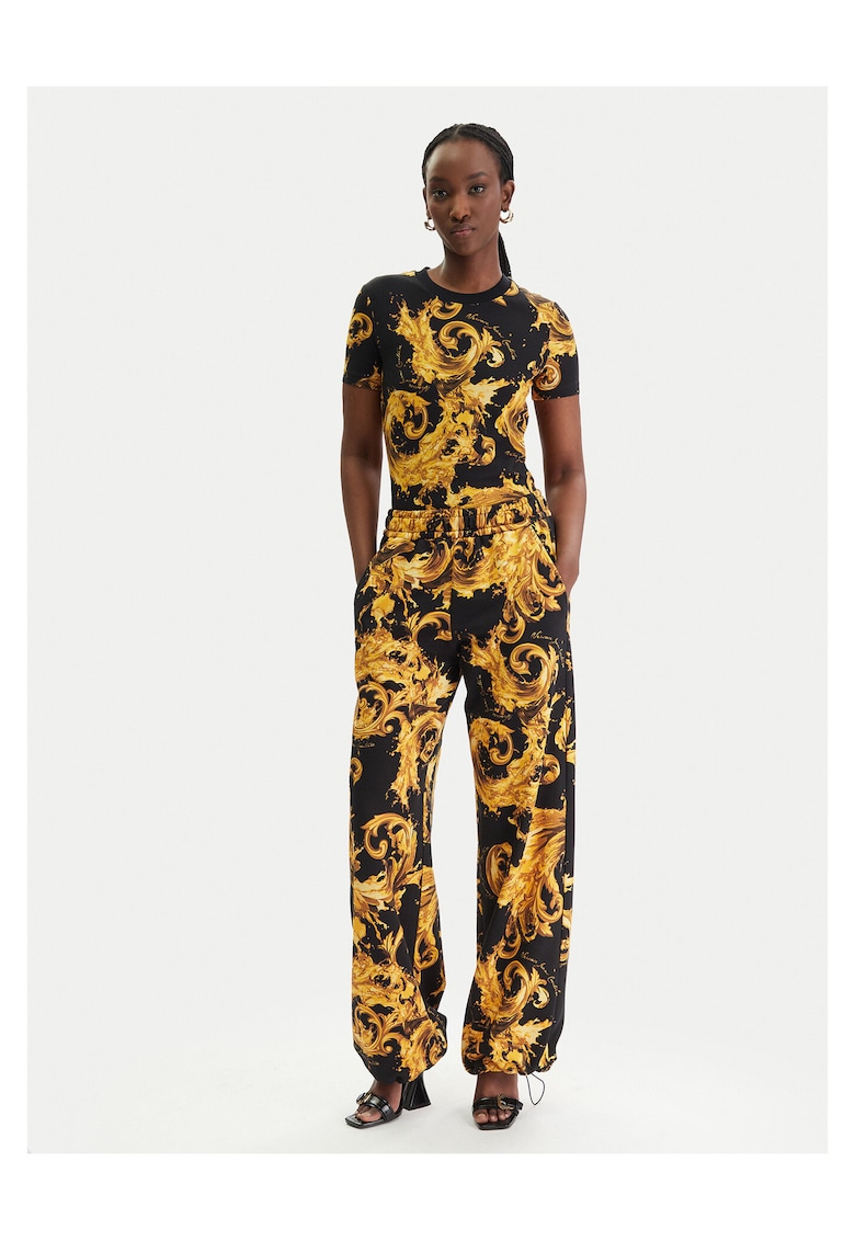 Pantaloni trening dama - bumbac - negru/auriu