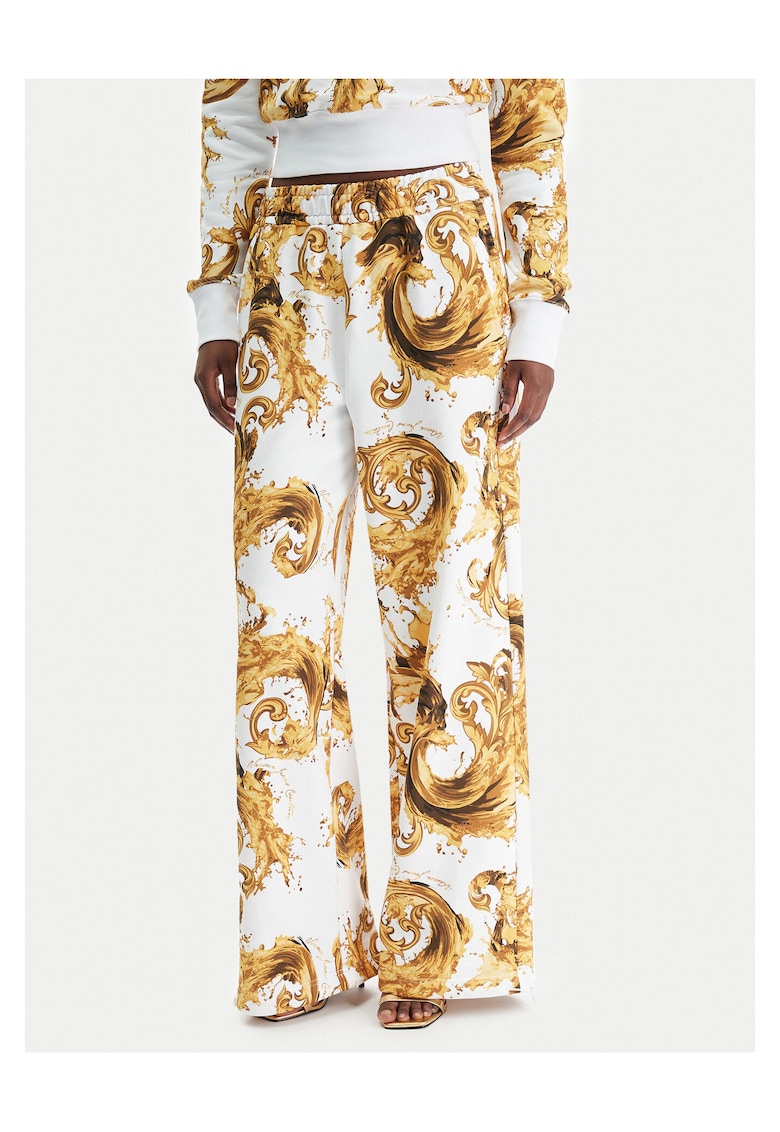 Pantaloni dama - bumbac - alb/auriu -