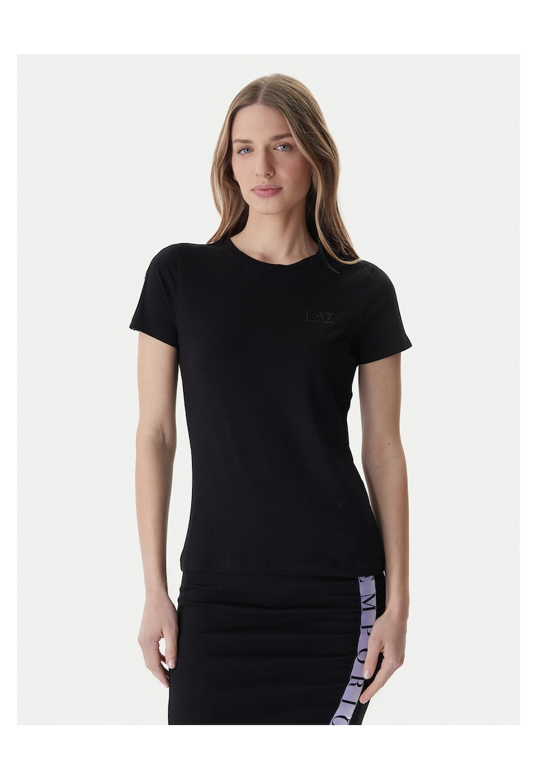 Tricou dama - bumbac/elastan - slim fit - negru - Negru