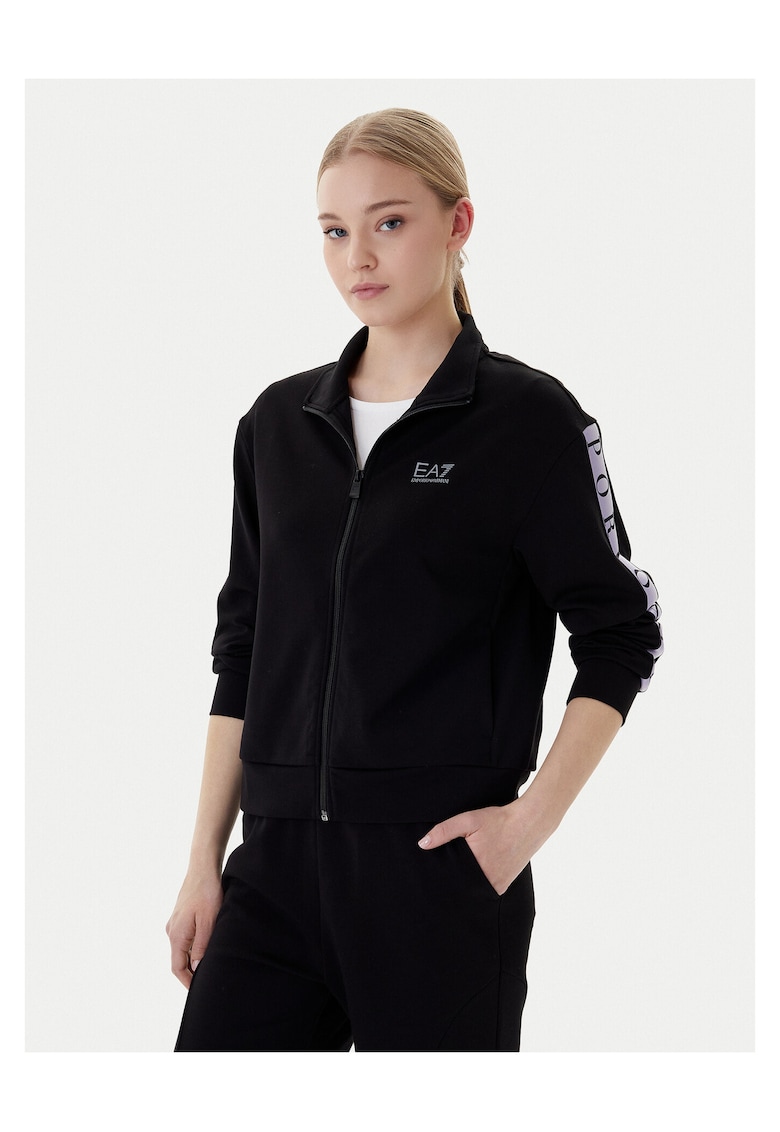 Hanorac dama - fermoar - negru - 50% poliester - 24% bumbac - 23% modal - 3% elastan