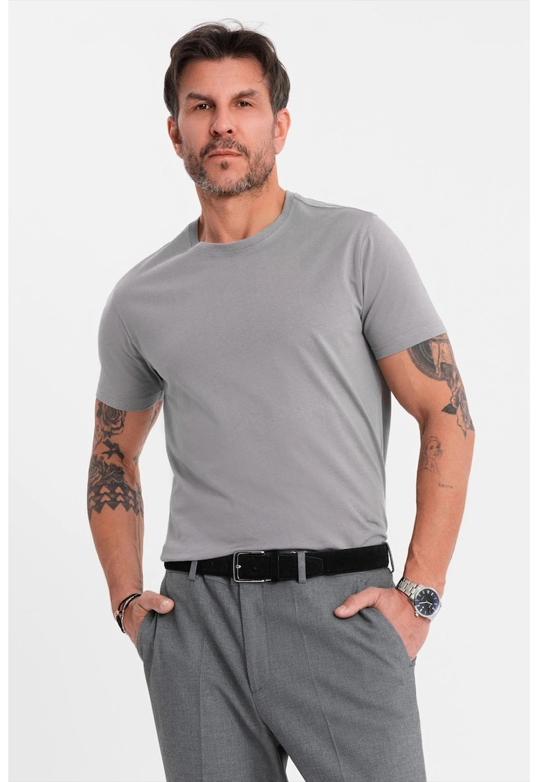Tricou uni cu decolteu la baza gatului - Gri cenusiu