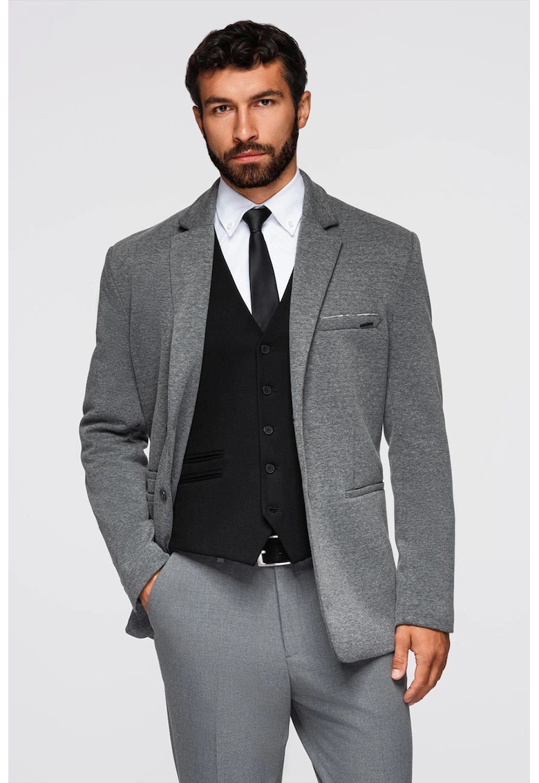 Sacou cu buzunare cu refilet - Gri inchis melange